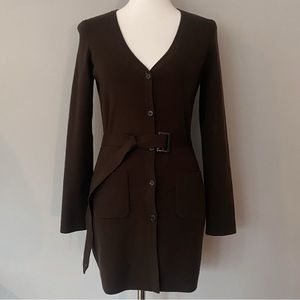 Ann Taylor Button Down Sweater Dress Brown Sz MP
